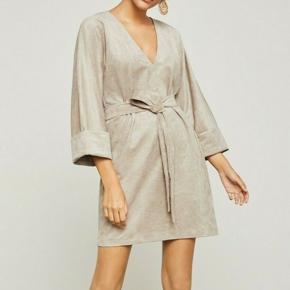 BCBGMaxAzria Dresses & Skirts - ✨NWT✨ BCBGMAXAZRIA SUEDE 3/4 SLEEVE BELTED MINI DRESS PUMICE